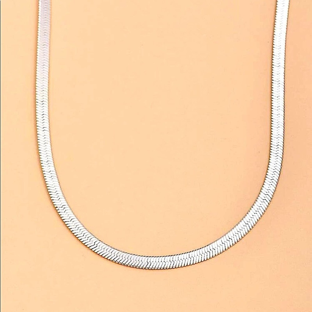 STERLING SILVER HERRINGBONE NECKLACE 5mm WIDTH - Picture 3 of 5